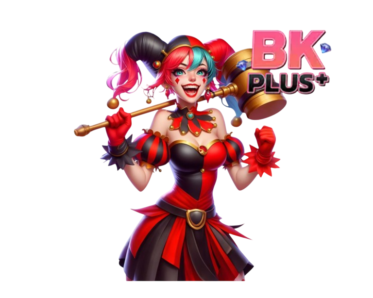 การ์ตูนตัวละครผู้หญิงสไตล์แฟนตาซีชุดแดง พร้อมโลโก้ BK PLUS